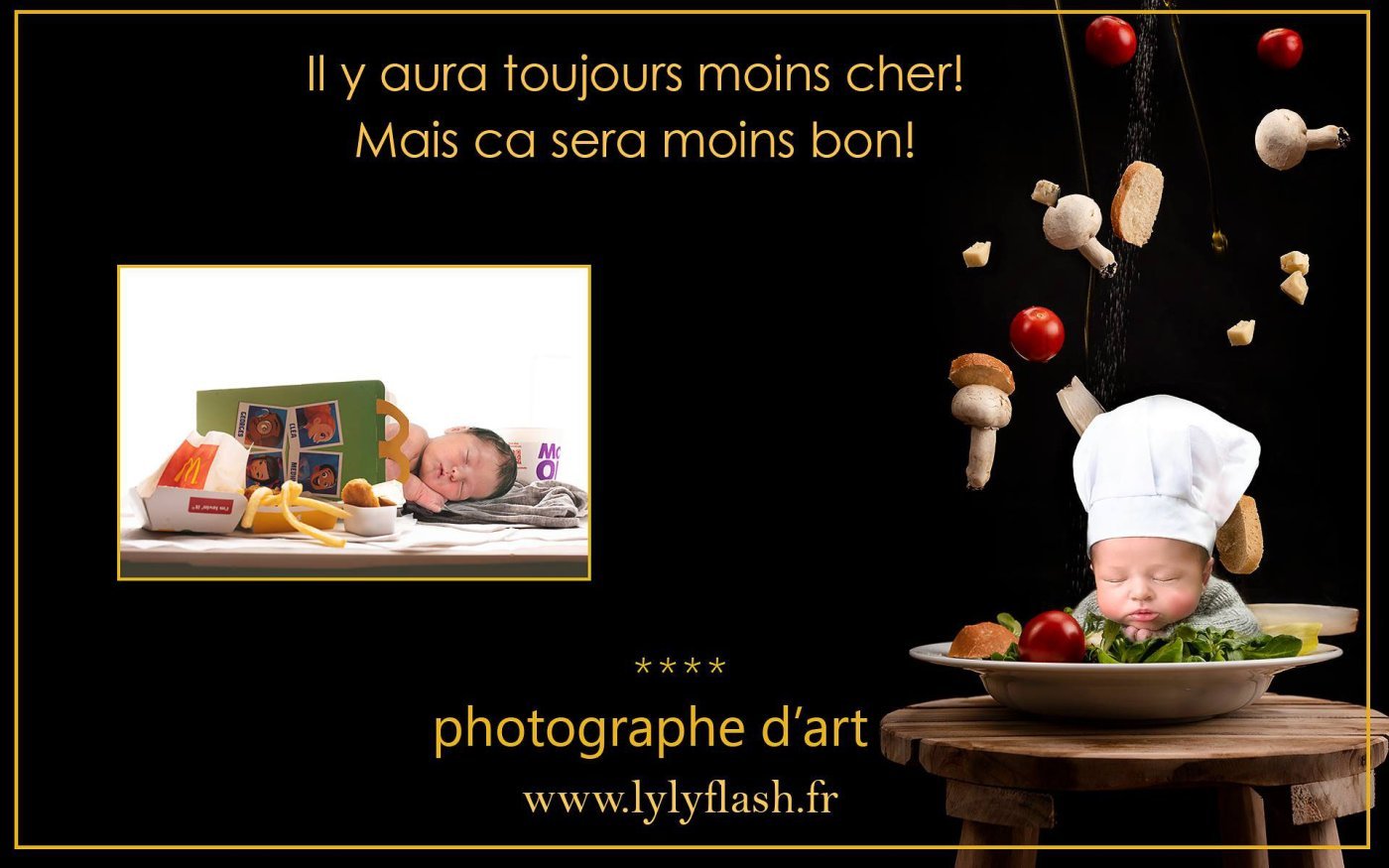 Illustration humoristique montrant la différence entre une photo rapide et une photographie professionnelle travaillée