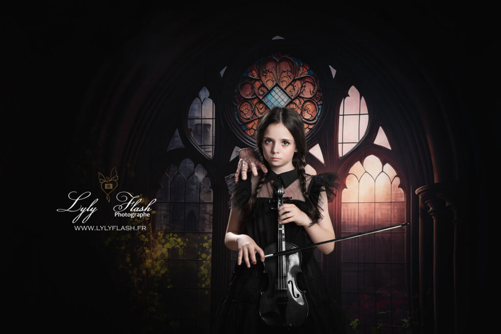 photogrpahie de mercredi Addams pour hallowween