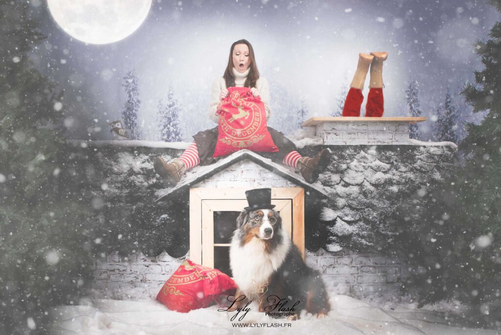 la photographe du studio sur la toiture de noël