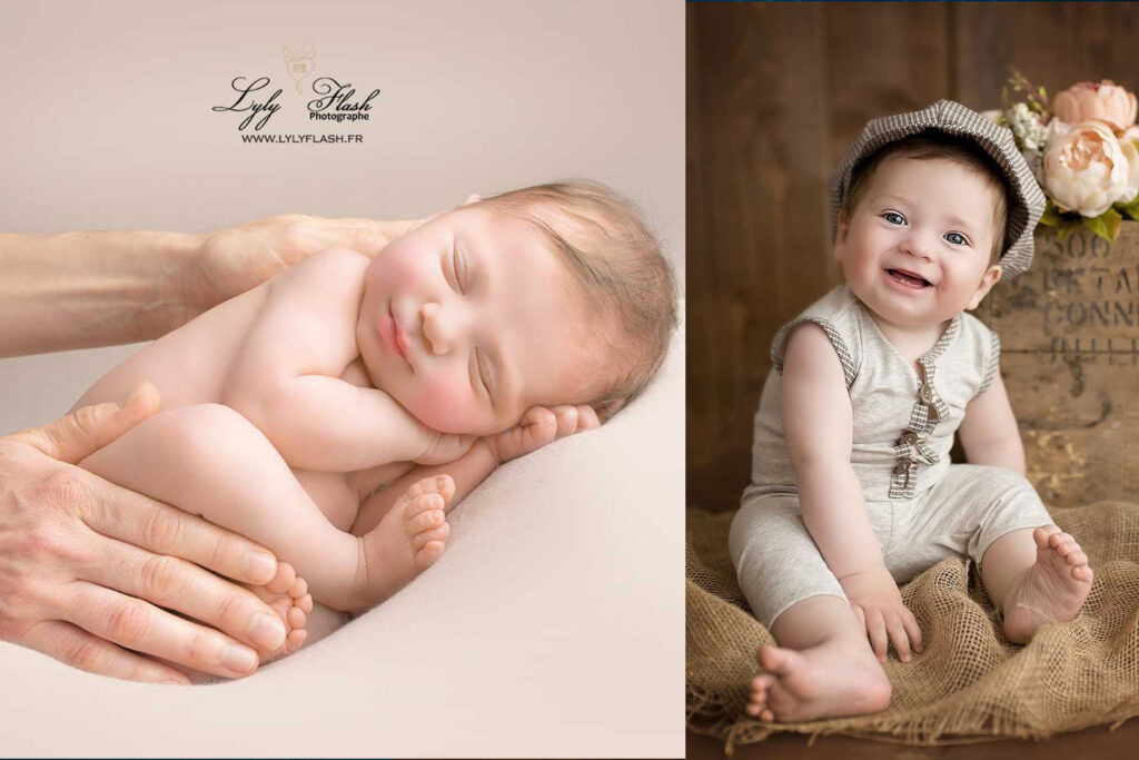 photo représentant un nouveau-né et un bébé en séance photo chez la photographe