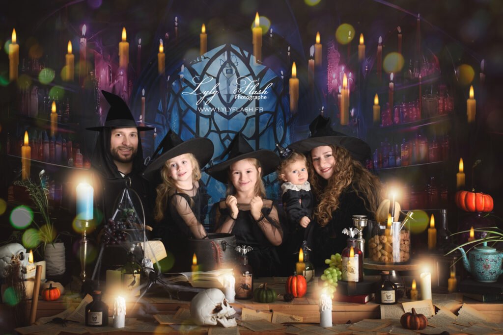photo famill sorcier et sorcières pour halloween chez la photographe