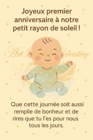 Carte numérique « Joyeux premier anniversaire » – Rayons de soleil ✨ (format téléphone)