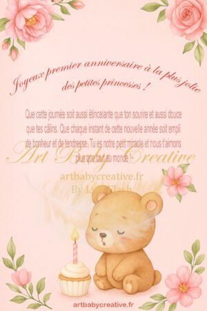 Carte d'anniversaire 1 an – La plus jolie des petites princesses