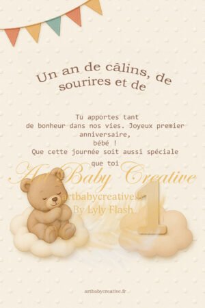 Carte d’anniversaire 1 an – Un an de câlins et de sourires