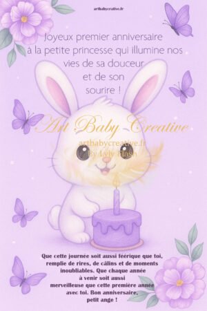 Carte anniversaire bebe fille 1 an avec lapin numérique
