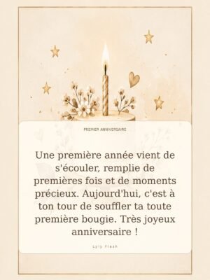 Une première année vient de s'écouler, remplie de premières fois et de moments précieux. Aujourd'hui, c'est à ton tour de souffler ta toute première bougie. Très joyeux anniversaire !