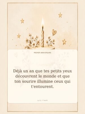 Déjà un an que tes petits yeux découvrent le monde et que ton sourire illumine ceux qui t'entourent.