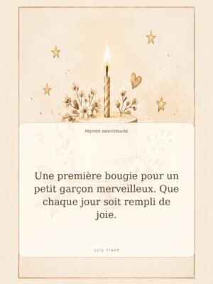 Une première bougie pour un petit garçon merveilleux. Que chaque jour soit rempli de joie.