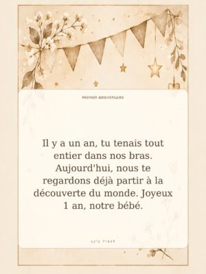 Il y a un an, tu tenais tout entier dans nos bras. Aujourd'hui, nous te regardons déjà partir à la découverte du monde. Joyeux 1 an, notre bébé.