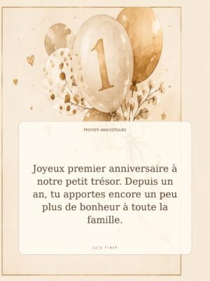 Joyeux premier anniversaire à notre petit trésor. Depuis un an, tu apportes encore un peu plus de bonheur à toute la famille.