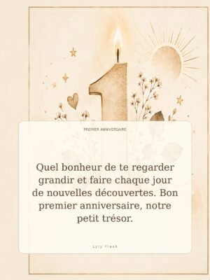 Quel bonheur de te regarder grandir et faire chaque jour de nouvelles découvertes. Bon premier anniversaire, notre petit trésor.