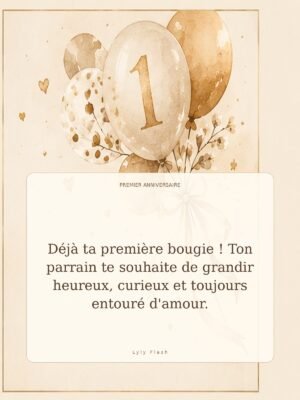 Déjà ta première bougie ! Ton parrain te souhaite de grandir heureux, curieux et toujours entouré d'amour.
