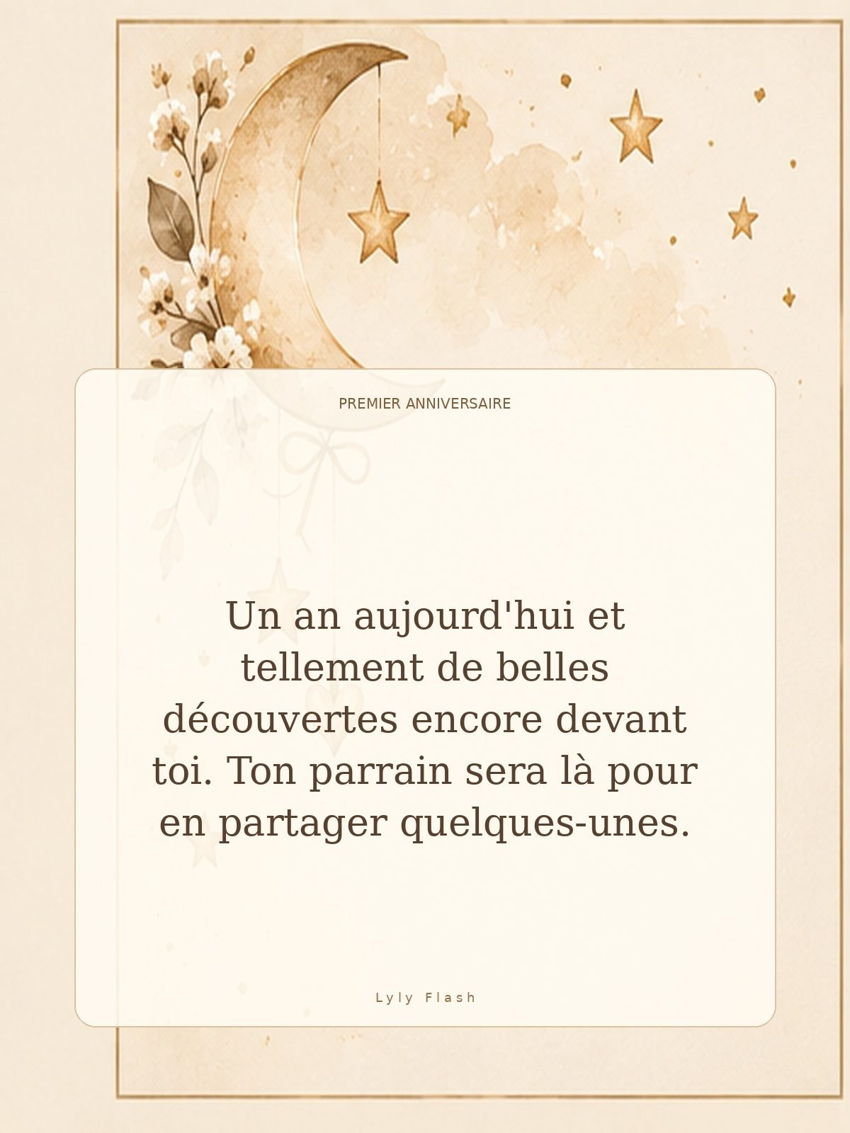 Un an aujourd'hui et tellement de belles découvertes encore devant toi. Ton parrain sera là pour en partager quelques-unes.
