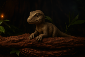 Fond numérique – Bébé dinosaure sur tronc
