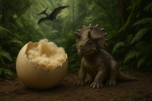 fond-numerique-dinosaure-avec-triceratop-pour-photographe-naissance-bebe