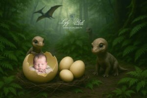 Fond numérique – Nid de bébés dinosaures dans la jungle