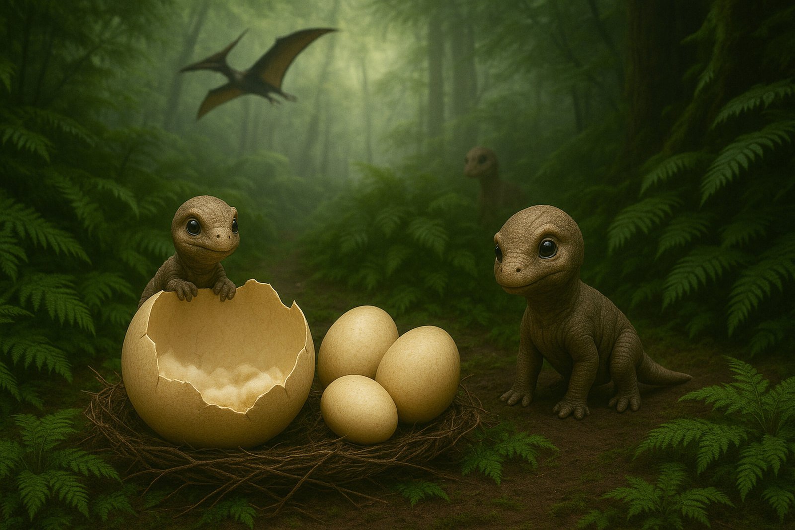 Fond numérique – Nid de bébés dinosaures dans la jungle – Image 2