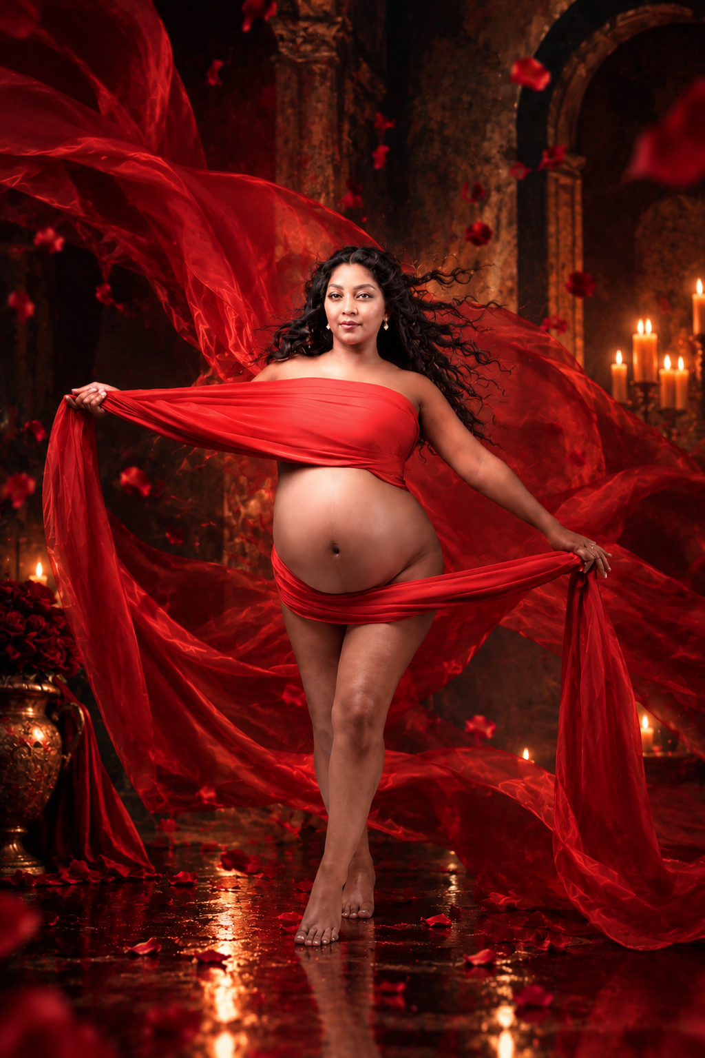 Photo grossesse artistique originale en studio avec mise en scène